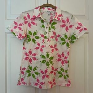 Lilly Pulitzer Vintage White Label Pink and Green Fish Print Shirt EUC Size M